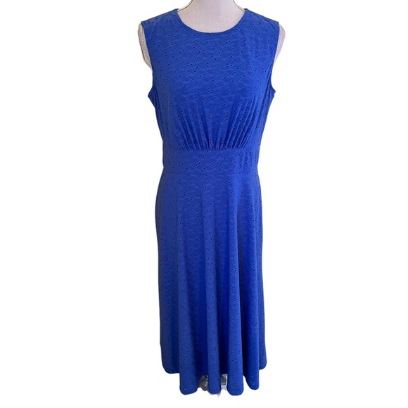 London Times Blue Sleeveless Eyelet Jersey Knit Dress 8 - Picture 1 of 14